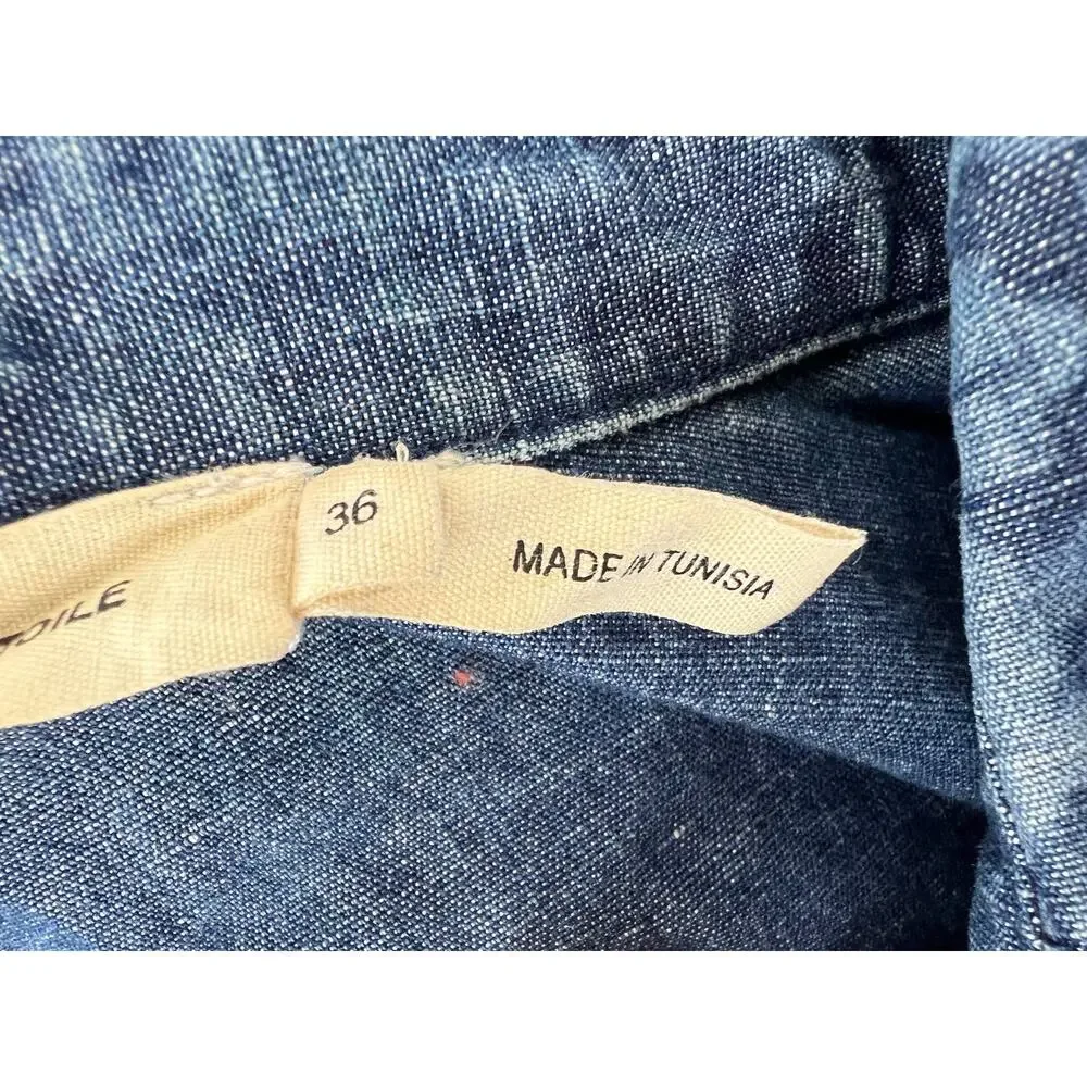Isabel Marant Etoile Blue Cotton Linen Blend Brocade Denim Jacket Size 36